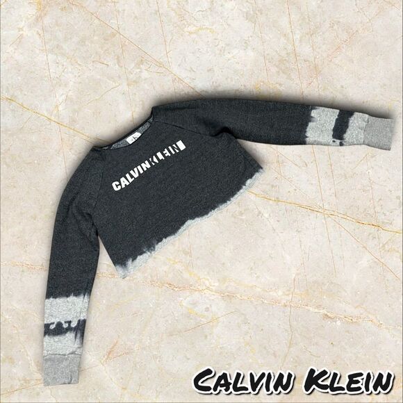 Preowned Calvin Klein Cropped Long Sleeve Sweatshirt - Tie Dye Dip Hem -S - Picture 1 of 10